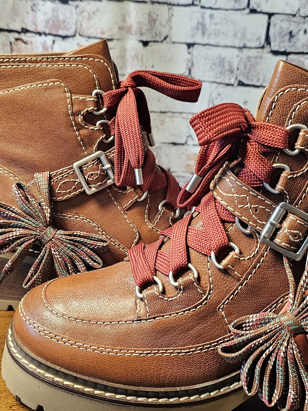Free People Lug Sole Lace Up Combat Hiking Boots Cognac Brown Size 11 NIB - Picture 7 of 8